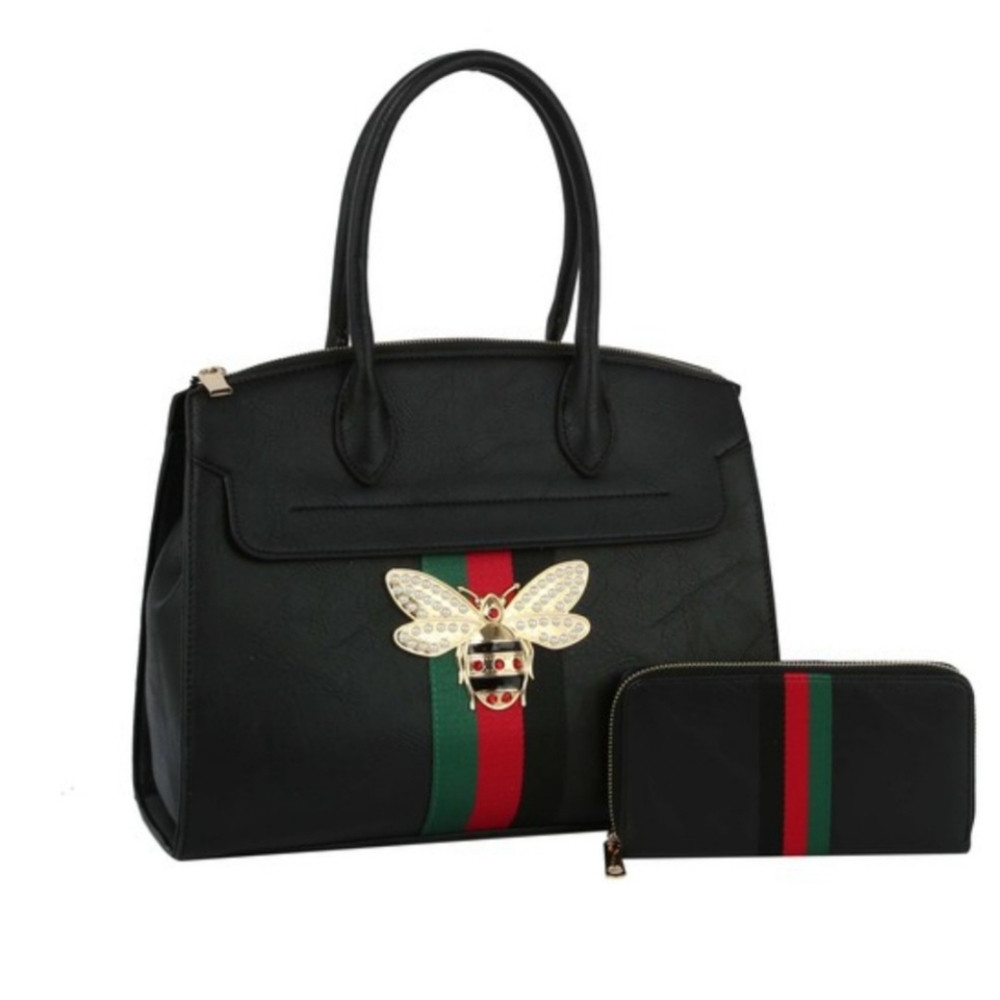 Satchel bag with matching wallet.